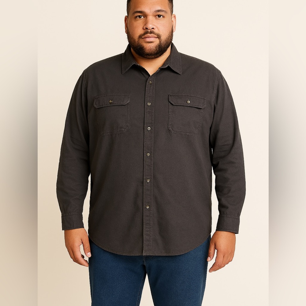 KingSize 2 Pocket Brushed Cotton Long Sleeve Button Up Gray Shirt Size 3XL Tall